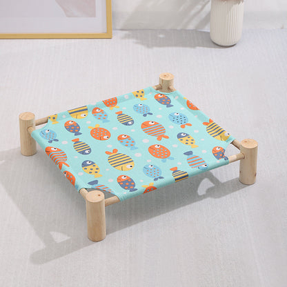 Wooden Elevated Pet Bed Summer Cooling Hammock