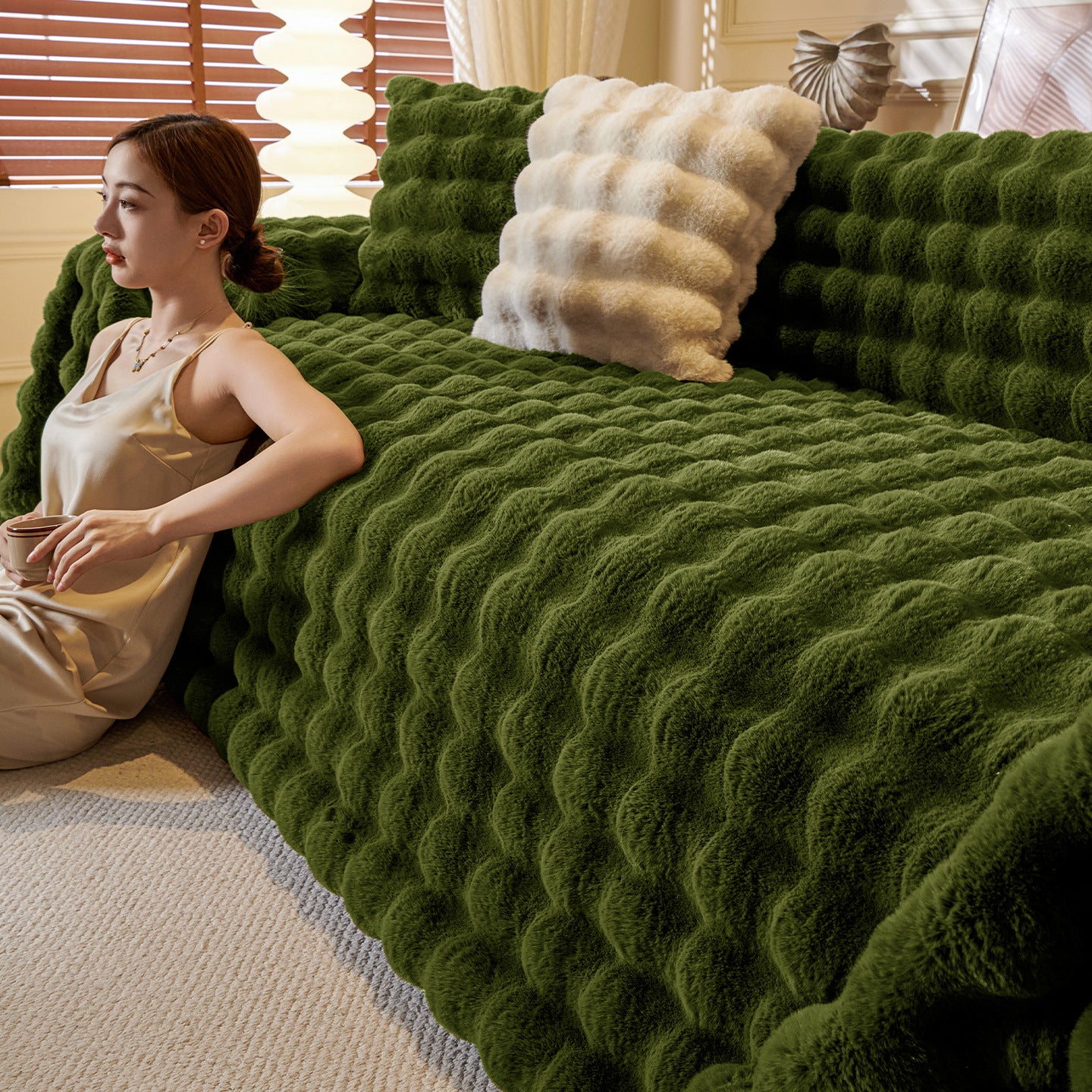 Plush Sofa Anti-Slip Cover Winter Sofa Protector