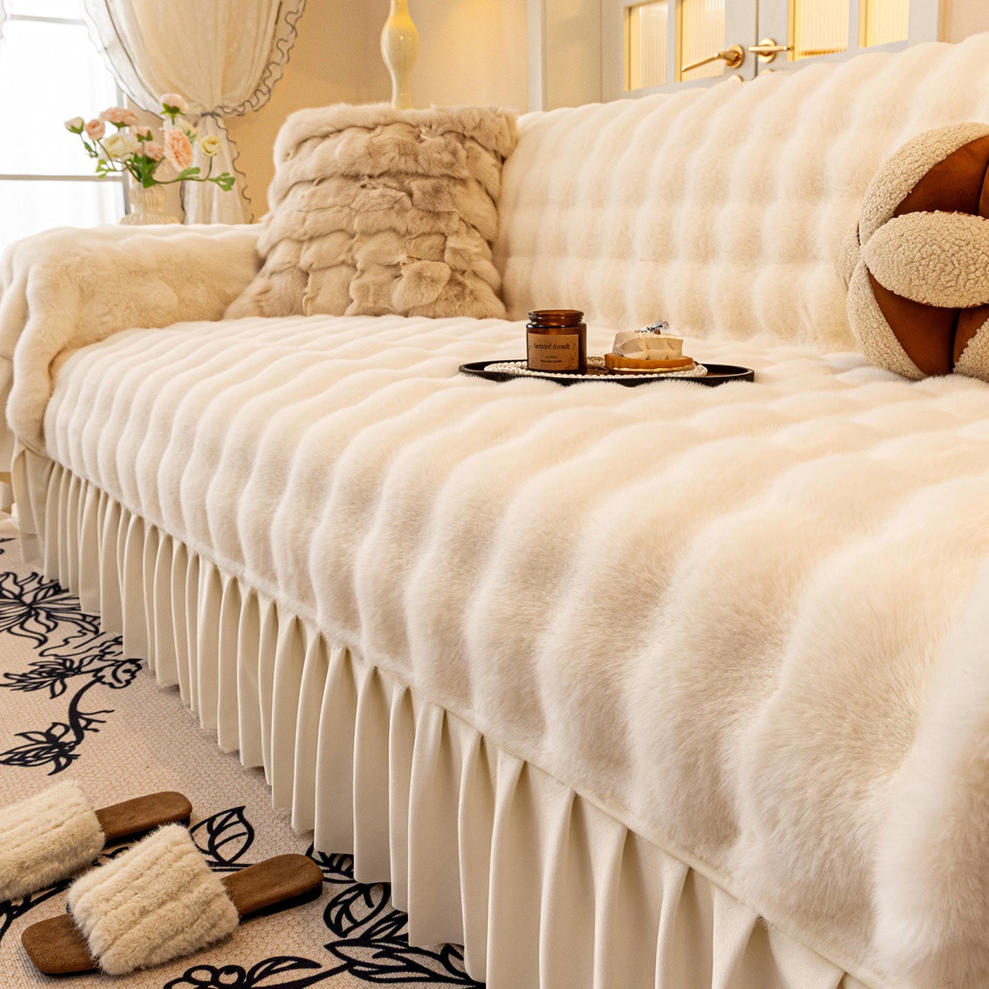 Plush Sofa Anti-Slip Cover Winter Sofa Protector
