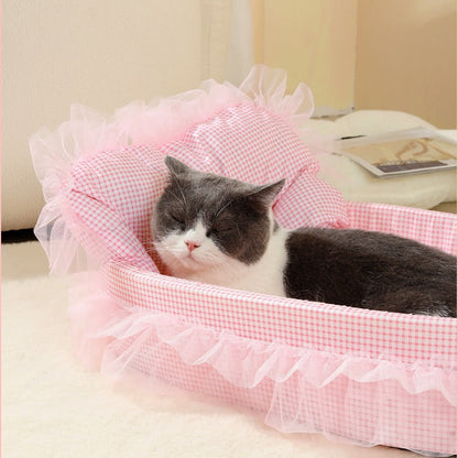 Cozy Warm Oval Lace Cat Bed