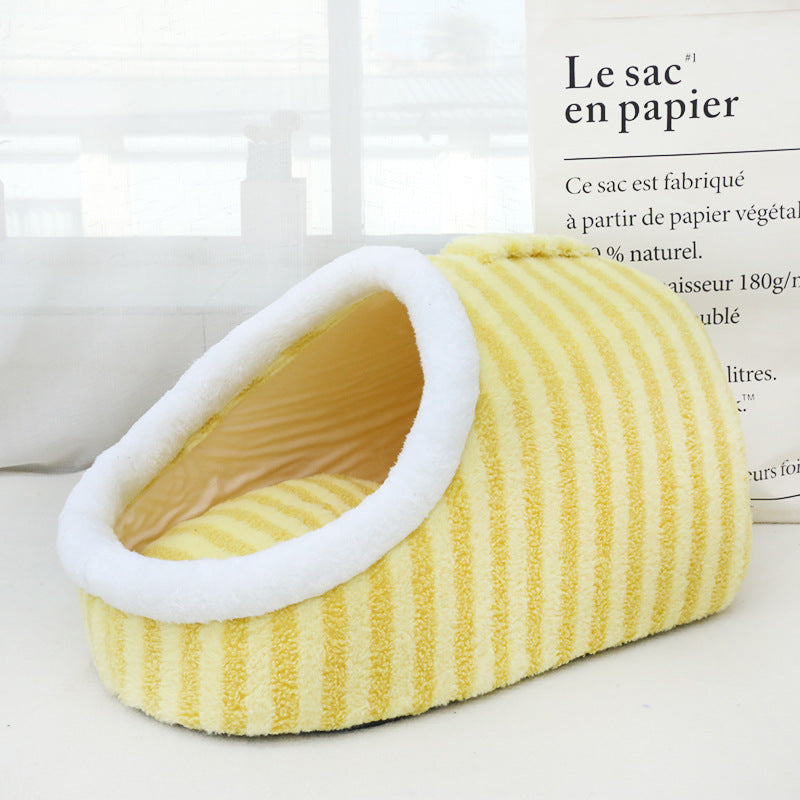 Cozy Fleece Warm Pet Cave Covered Cat Bed