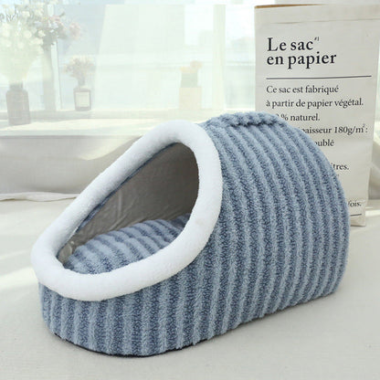 Cozy Fleece Warm Pet Cave Covered Cat Bed