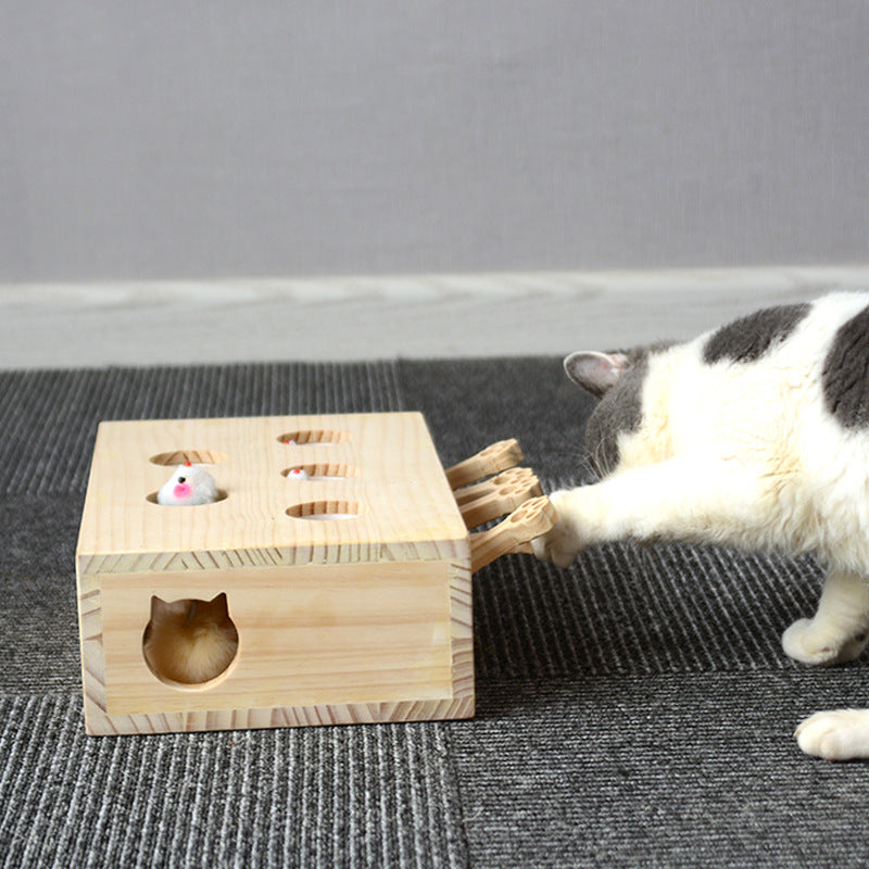 Wooden Rectangle Whack-a-Mole Cat Toys