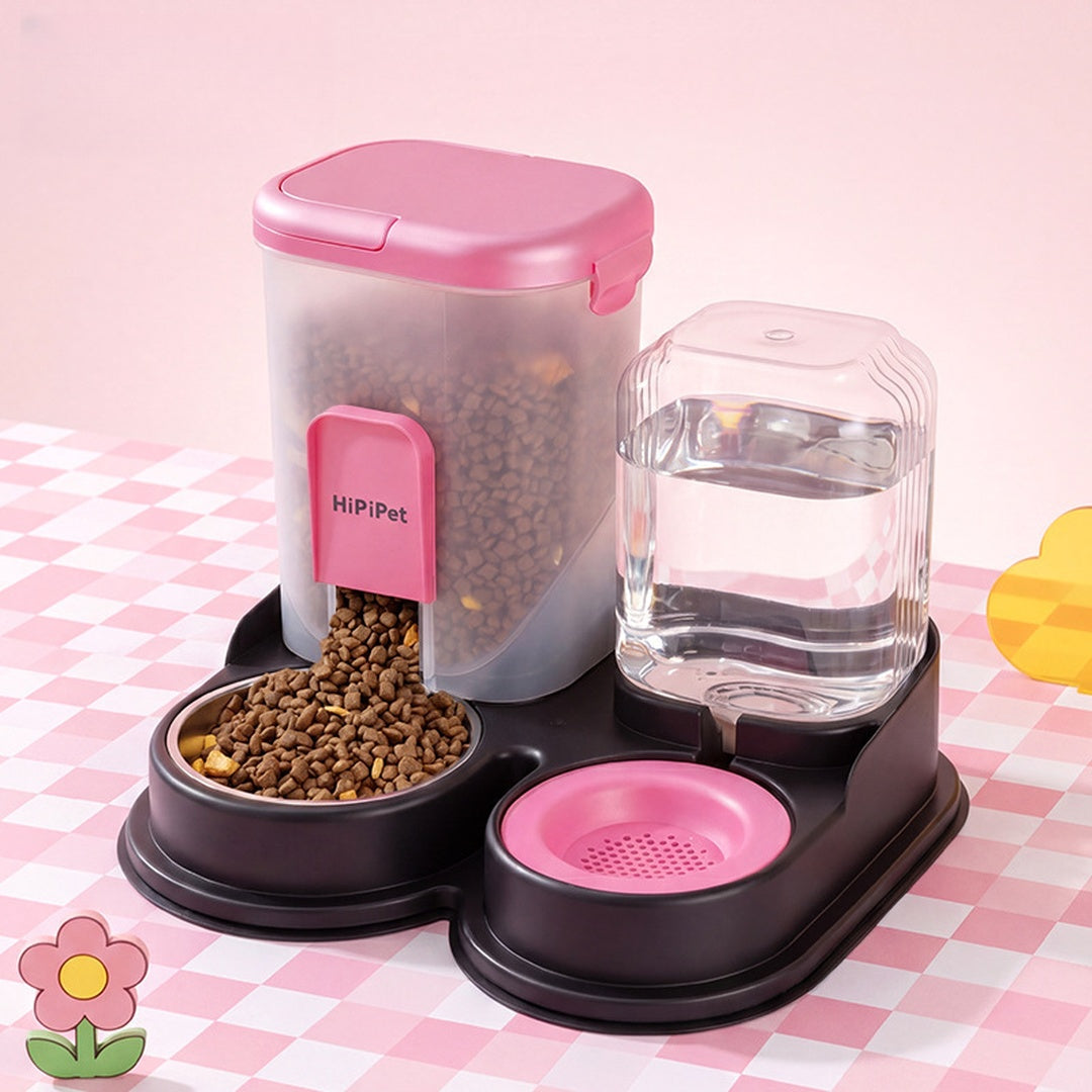 2-in-1 gravity pet feeder and water dispenser in black pink