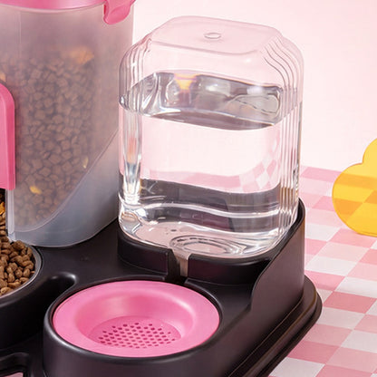 Black pink gravity water dispenser close-up with filtered pink water bowl