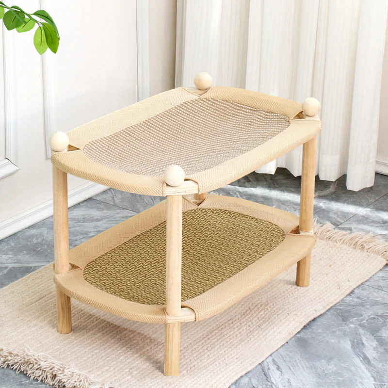 Double Layer Wooden Cat Bed