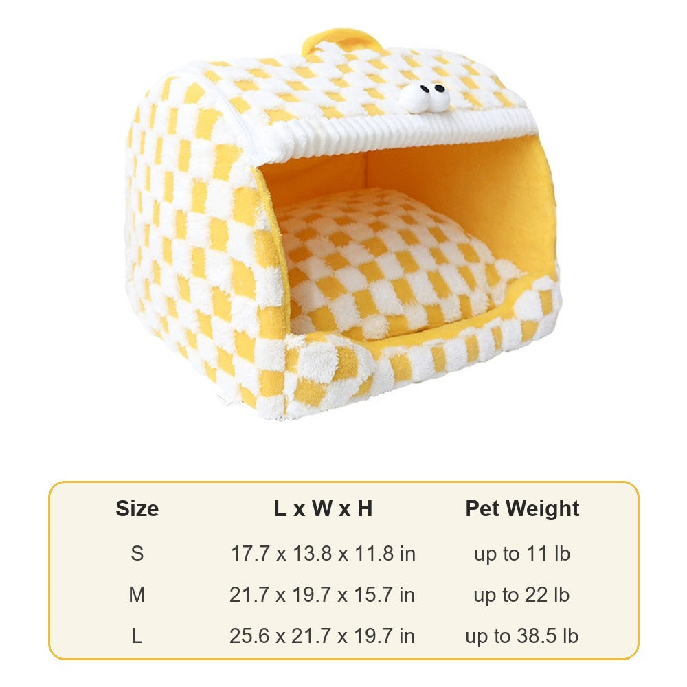 Checkerboard pet house size chart S M L