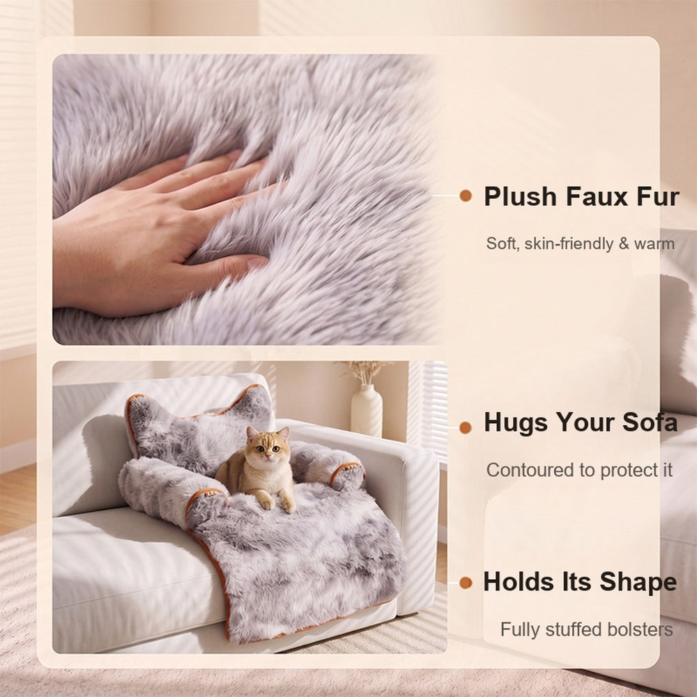 Plush faux fur, sofa-hugging fit and fully stuffed bolsters