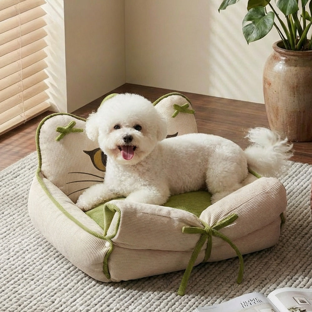 Cream kitty face pet sofa bed
