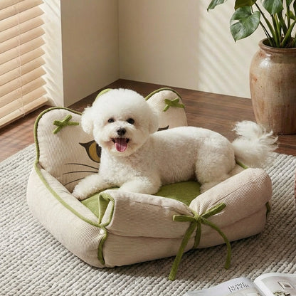 Cream kitty face pet sofa bed