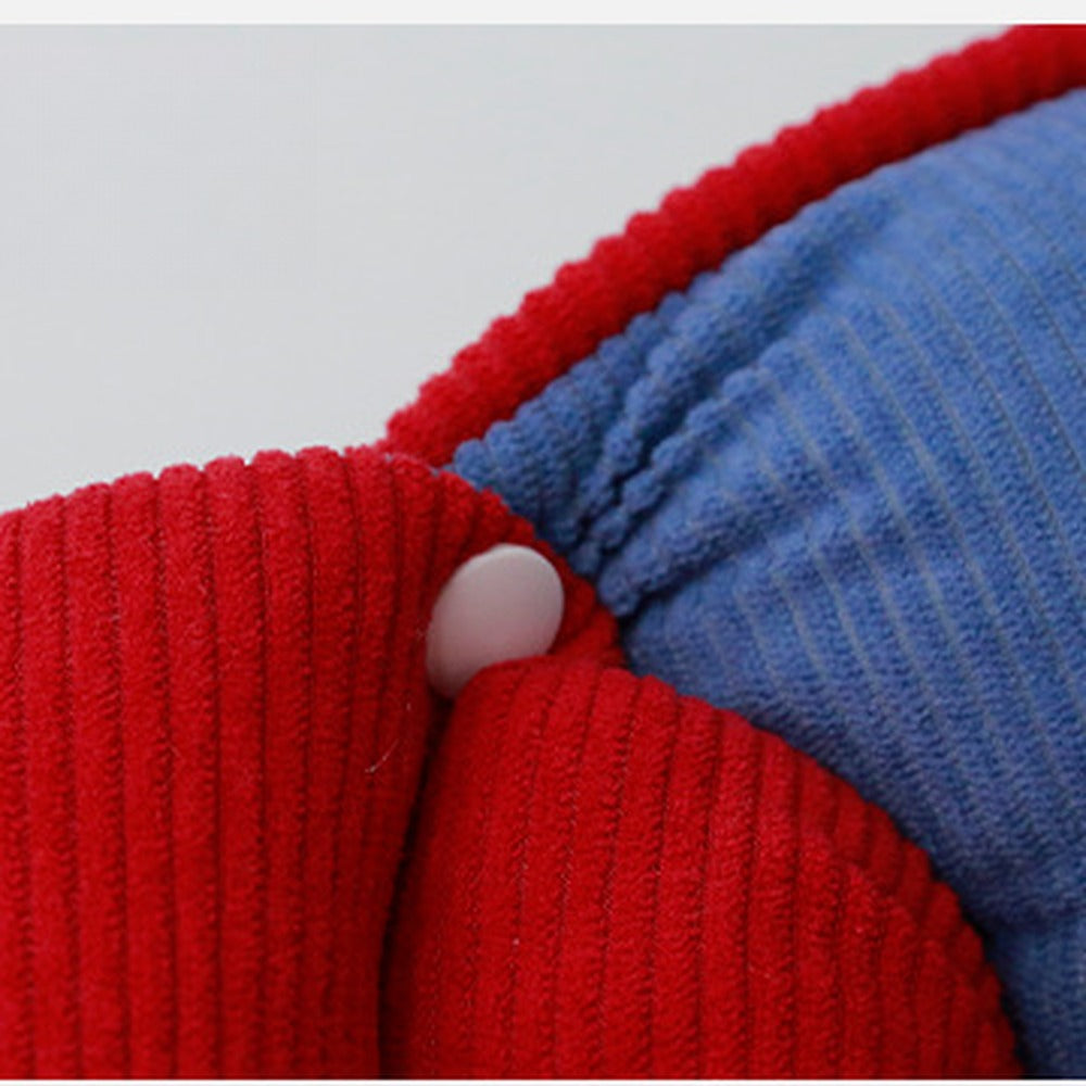 Button fastening on corduroy comforter