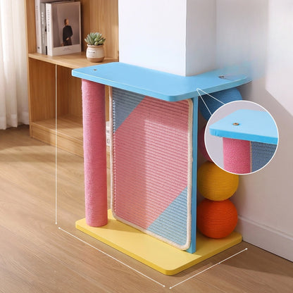 Corner Cat Scratcher with Sisal Wall Guard - Vertical Scratching Post for Sofa & Wall Corners - Color Block Pink & Blue