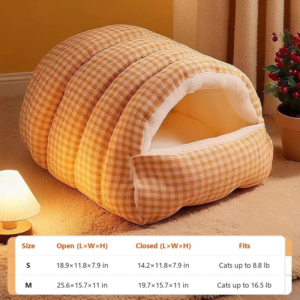 Orange plaid cat sleeping bag bed size chart