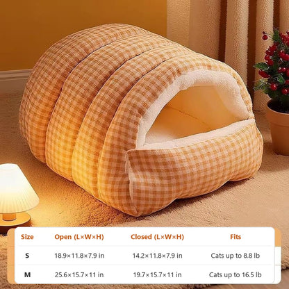 Orange plaid cat sleeping bag bed size chart