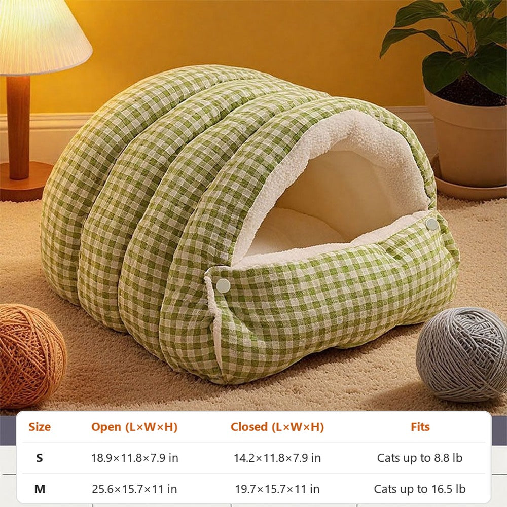Green plaid cat sleeping bag bed size chart