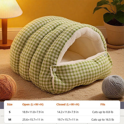 Green plaid cat sleeping bag bed size chart