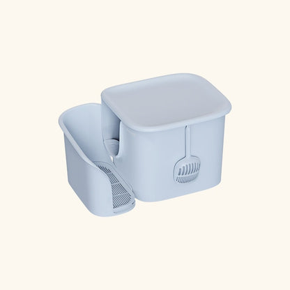 Mist Blue extra large cat litter box with litter-trapping walk-through corridor