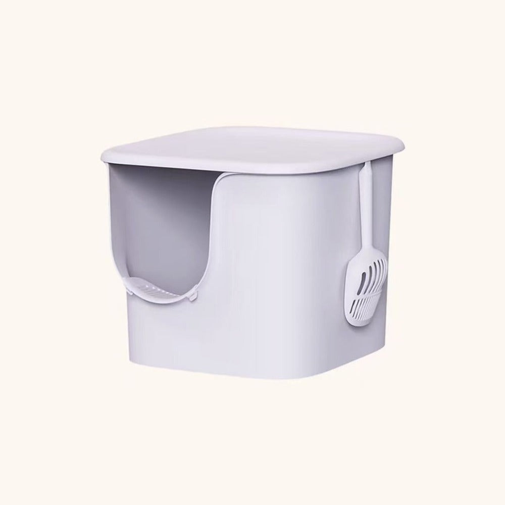 Extra large semi-enclosed cat litter box in lavender haze with side scoop