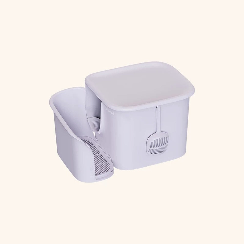 Lavender Haze extra large cat litter box with litter-trapping walk-through corridor
