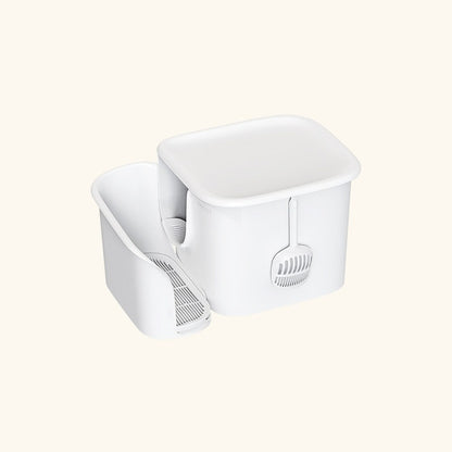 Cloud White extra large cat litter box with litter-trapping walk-through corridor