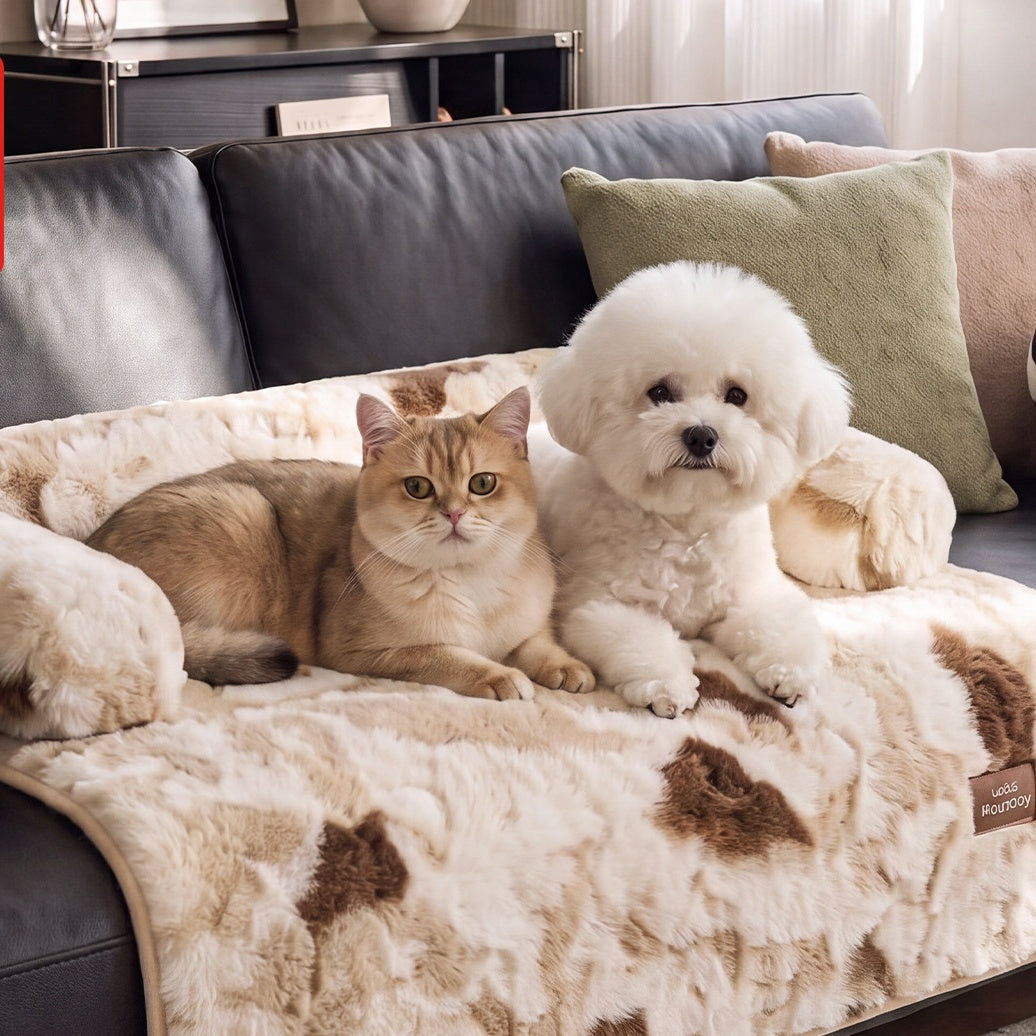 Fluffy Faux Fur Calming Pet Mat with Raised Bolster