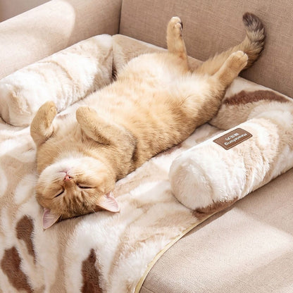 Fluffy Faux Fur Calming Pet Mat with Raised Bolster