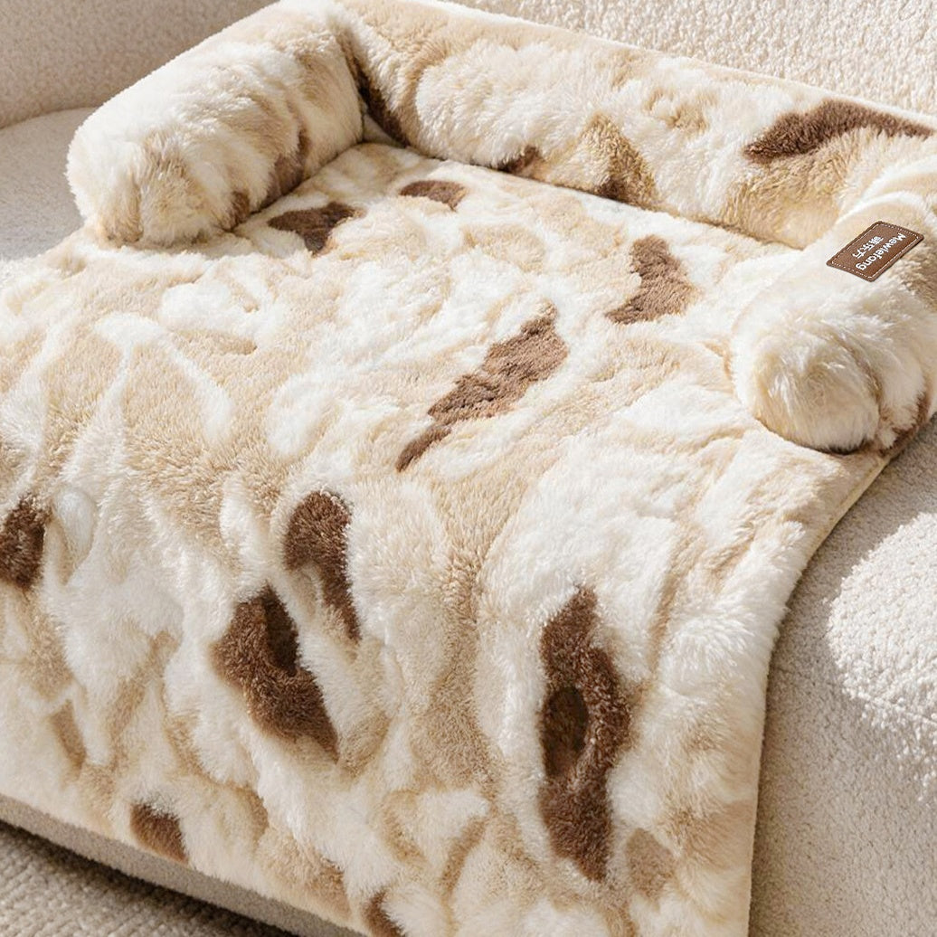 Fluffy Faux Fur Calming Pet Mat with Raised Bolster