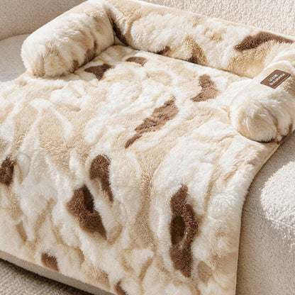 Fluffy Faux Fur Calming Pet Mat with Raised Bolster