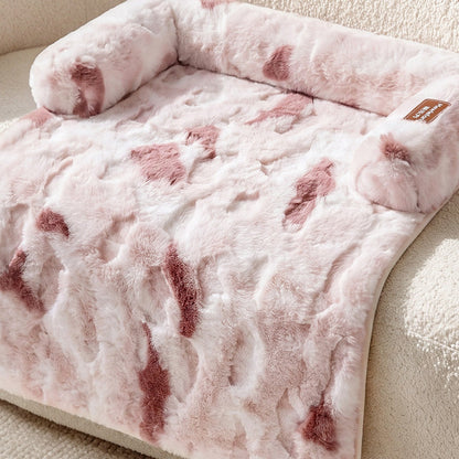 Fluffy Faux Fur Calming Pet Mat with Raised Bolster