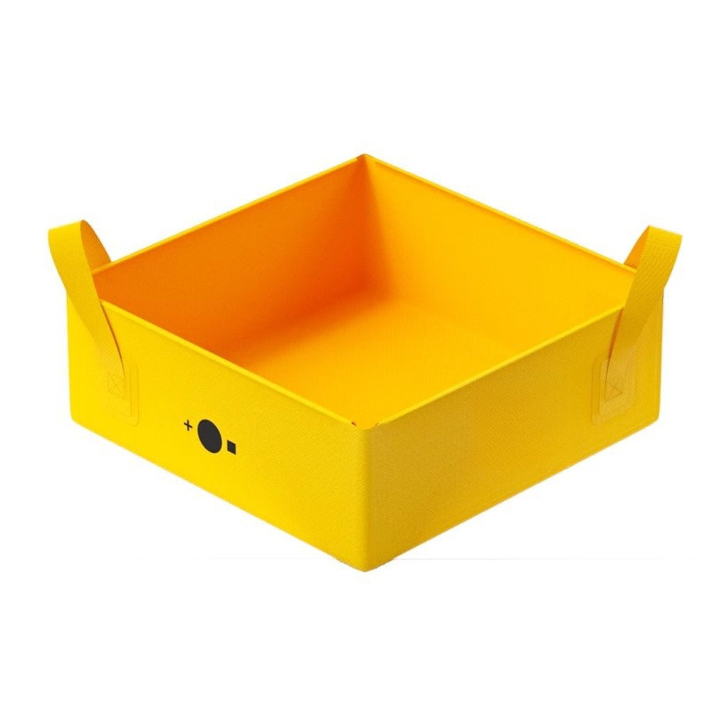 Yellow foldable cat litter box opened up