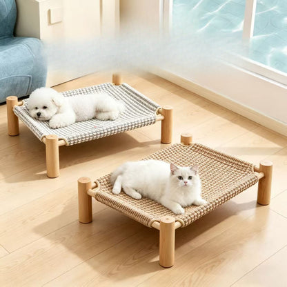 Elevated Wood Cot Bed, Washable Breathable Cat & Dog Bed