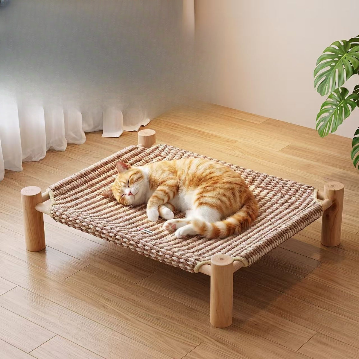 Elevated Wood Cot Bed, Washable Breathable Cat & Dog Bed
