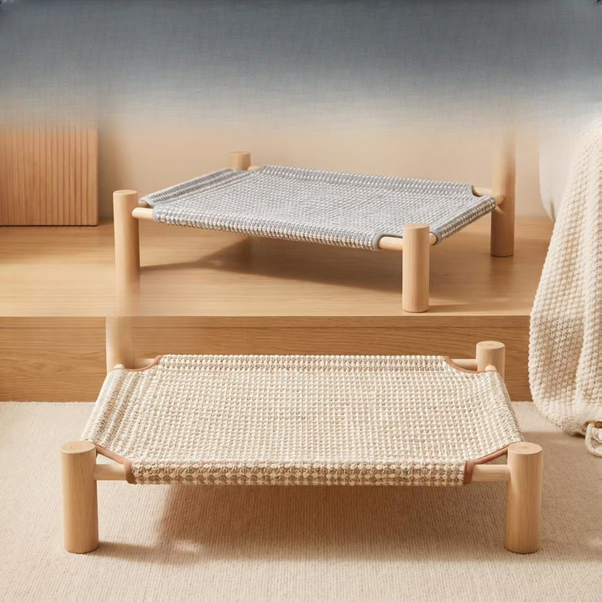 Elevated Wood Cot Bed, Washable Breathable Cat & Dog Bed