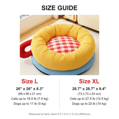 Size guide for L and XL donut pet bed
