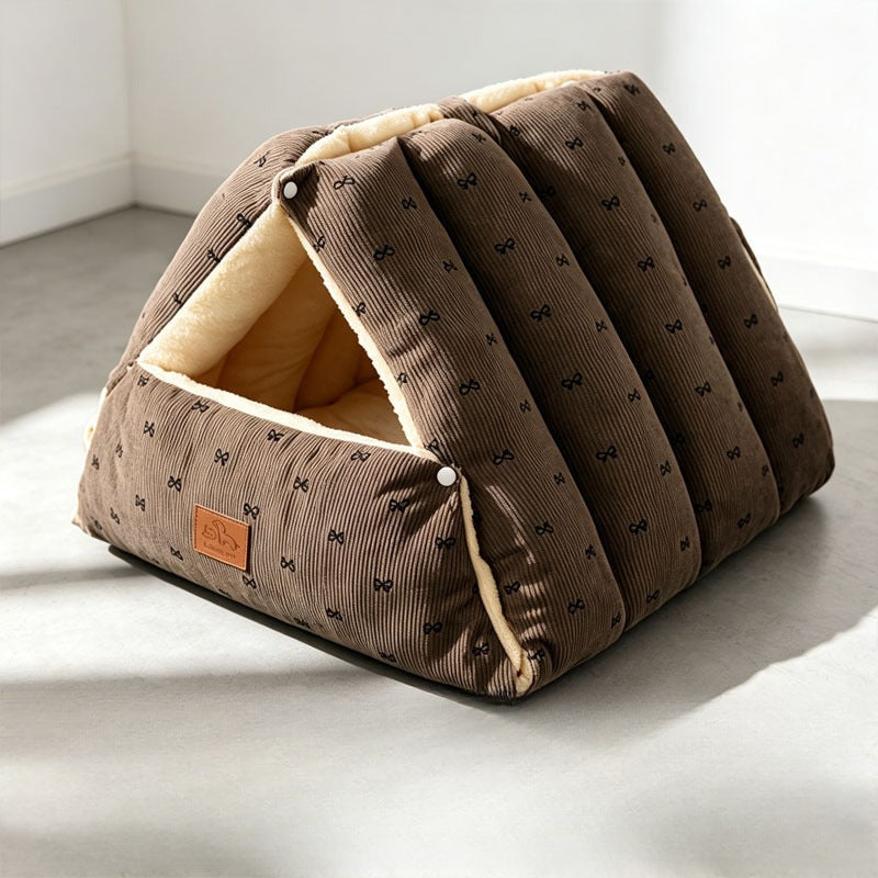Brown Bow foldable cat tent bed