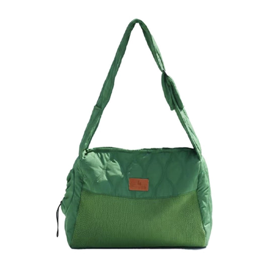 Green quilted cat carrier shoulder bag, size M