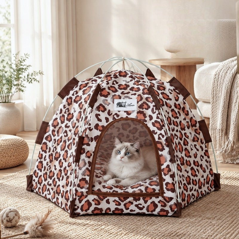 Leopard Print Hexagon Pet Tent Bed for Cats & Small Dogs