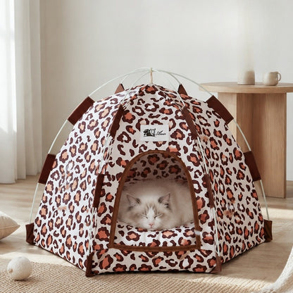 Leopard Print Hexagon Pet Tent Bed for Cats & Small Dogs