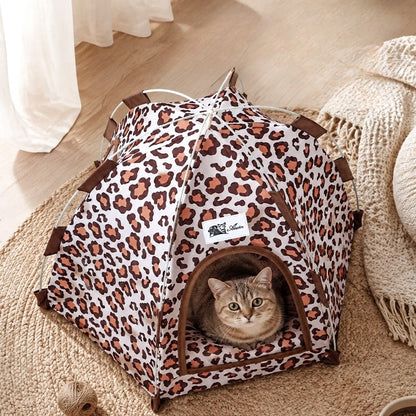 Leopard Print Hexagon Pet Tent Bed for Cats & Small Dogs