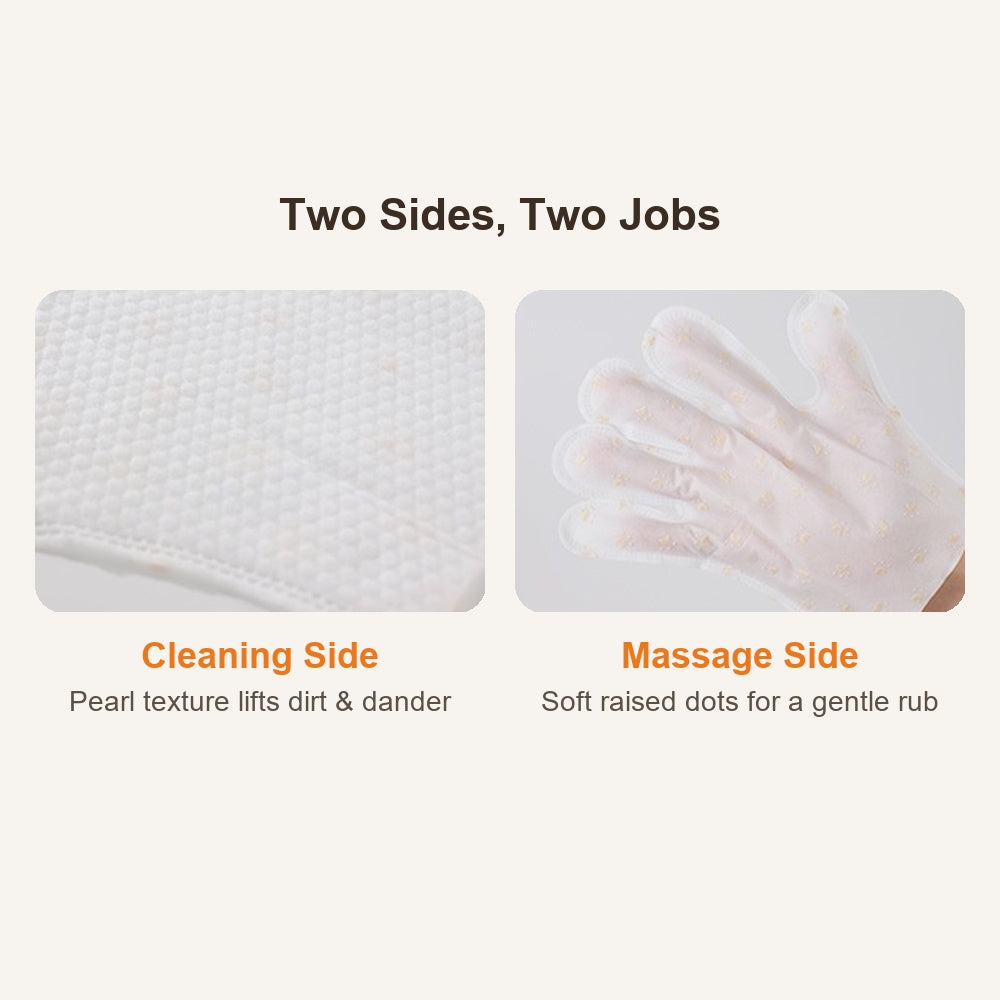 Pearl-texture cleaning side and dotted massage side of the bath glove