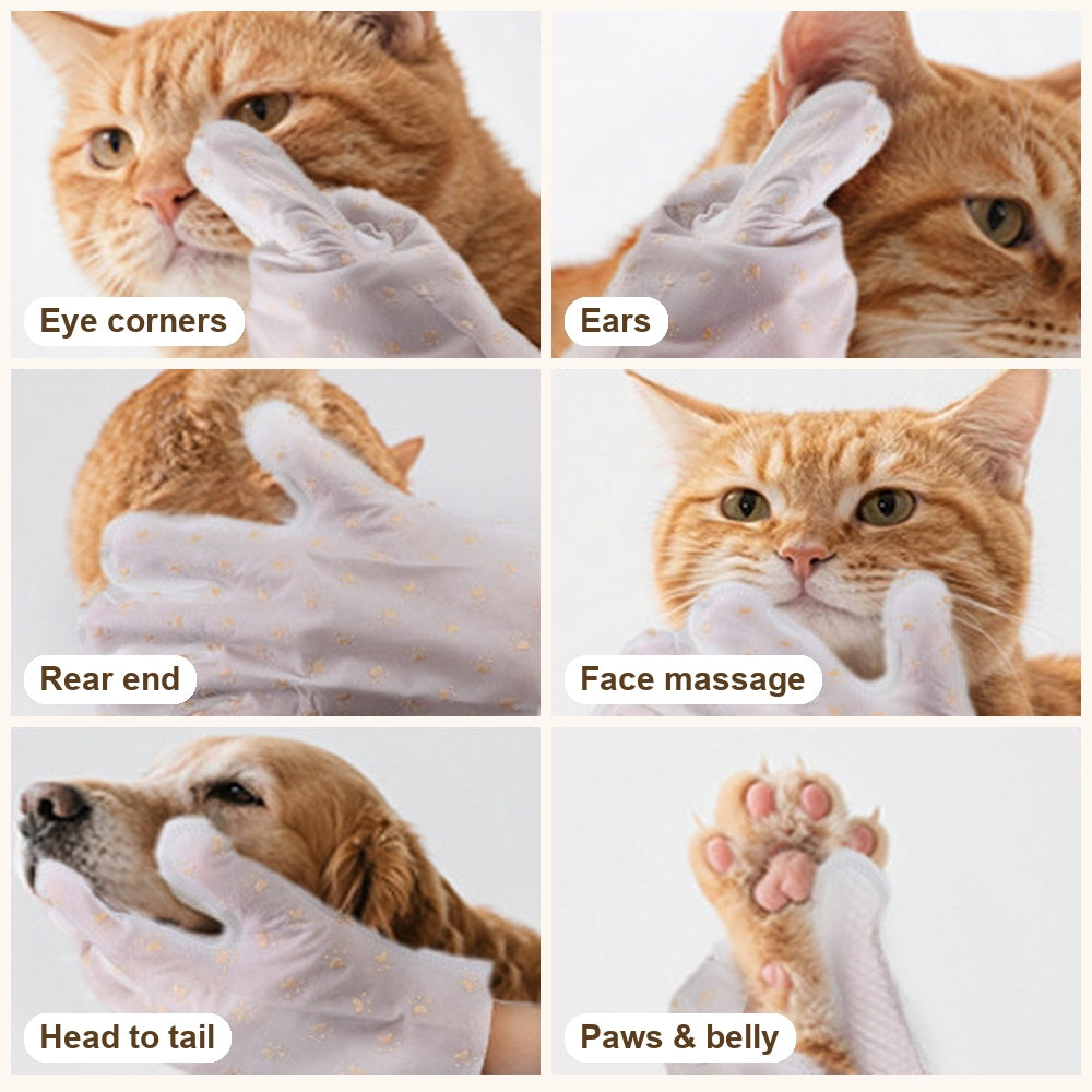 How to use pet cleaning gloves on eyes, ears, rear, face and paws