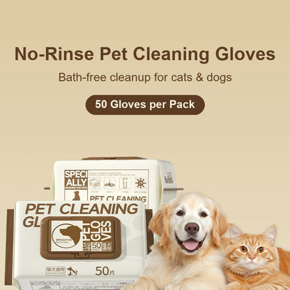 No-rinse pet cleaning glove wipes for cats and dogs, 50 count pack