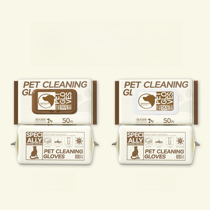 Pet cleaning glove wipes packs, brown and white lid versions