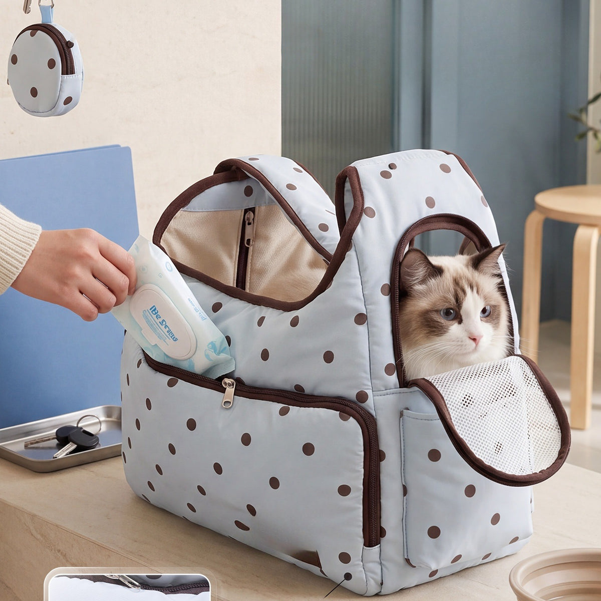 Quilted Pet Sling Carrier Bag for Cats & Small Dogs