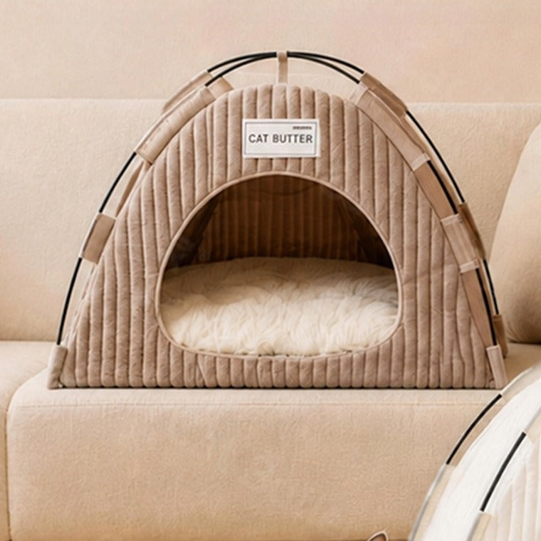 Latte plush cat tent bed