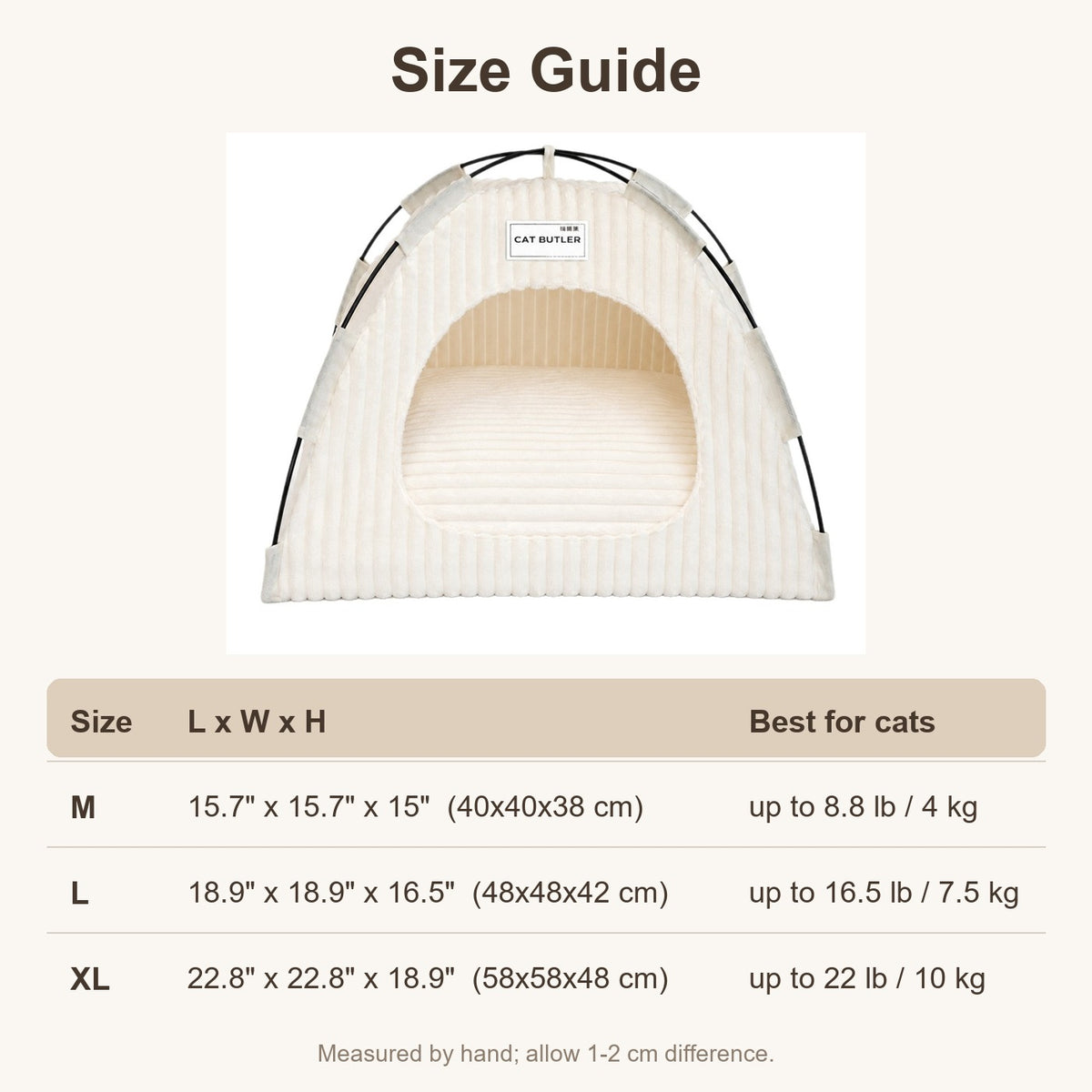 Cat tent bed size guide: M, L and XL