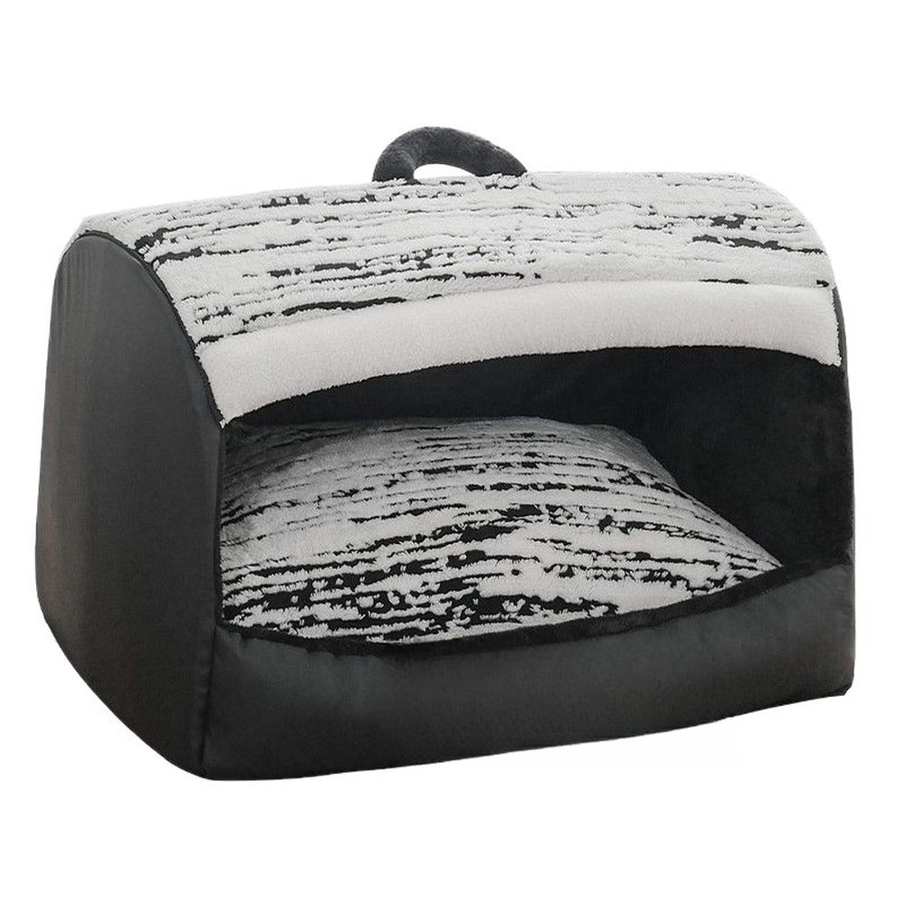 Black enclosed pet house bed with handle