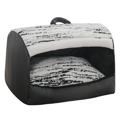 Black enclosed pet house bed with handle