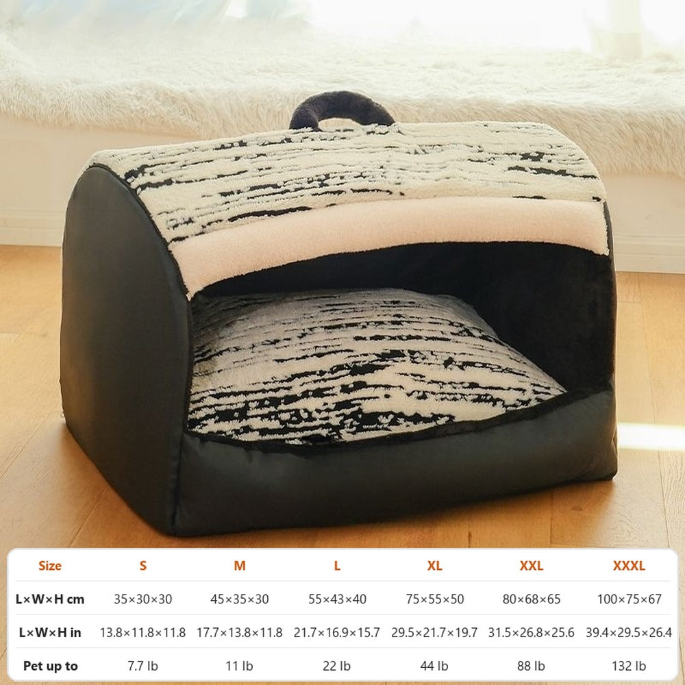 Plush pet house bed size chart S to XXXL