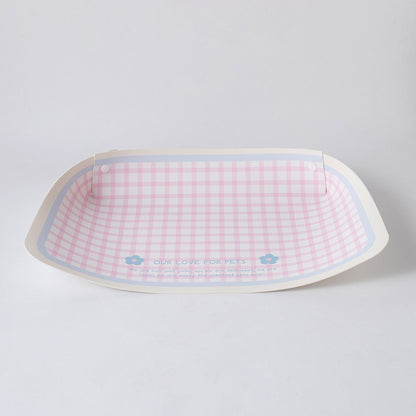Pink Gingham PU leather pet feeding mat with raised edges